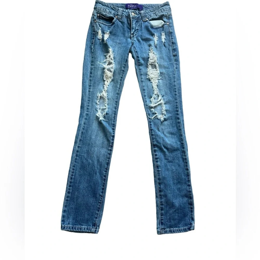 Junior Girls Miley Cyrus + Max Azaria Ripped Distressed Skinny Jeans, Size 1